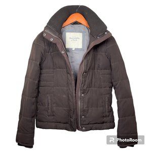 Abercrombie & Fitch Brown Down Puffer Bomber Coat, Size M